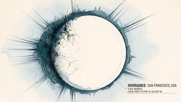 Watercolor and ink illustration of a large pale circular ring with an uneven charcoal and teal disturbance and a small callout box pointing to its edge.